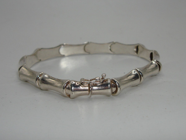 Authentic Italian Sterling Silver Bamboo Link Bracelet - 925 Italy, Excellent Condition