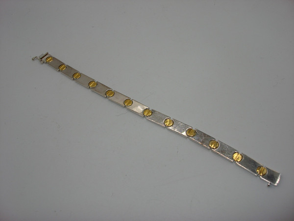 Italian Sterling Silver & Gold Plated Screw Bracelet, 7” (Mint Condition)