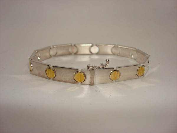 Italian Sterling Silver & Gold Plated Screw Bracelet, 7” (Mint Condition)