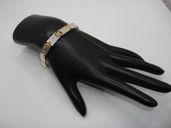 Italian Sterling Silver & Gold Plated Screw Bracelet, 7” (Mint Condition)