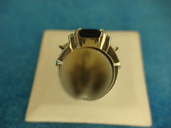 Sterling Silver Ring w/ Faux Onyx & Marcasites, Size 7 - Preowned