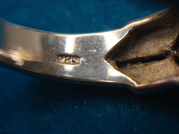 Sterling Silver Ring w/ Faux Onyx & Marcasites, Size 7 - Preowned