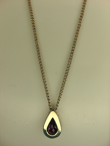 Avon Gold Tone Necklace with Faux Amethyst Pendant | 16-20 Inch Chain