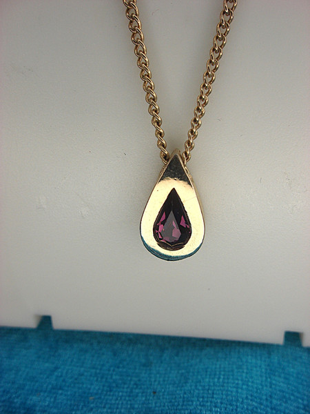 Avon Gold Tone Necklace with Faux Amethyst Pendant | 16-20 Inch Chain