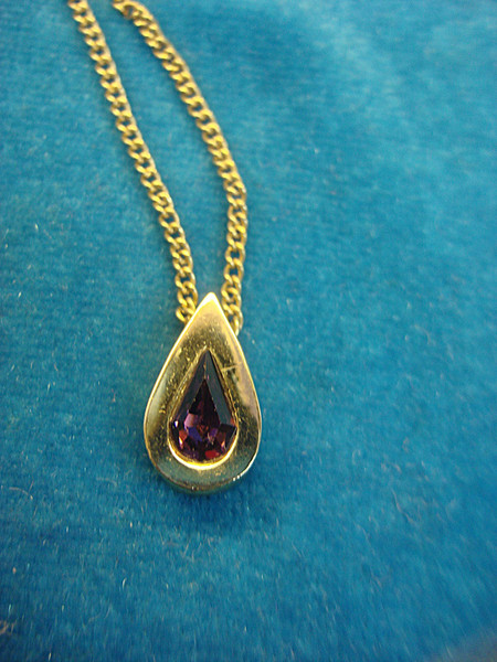 Avon Gold Tone Necklace with Faux Amethyst Pendant | 16-20 Inch Chain
