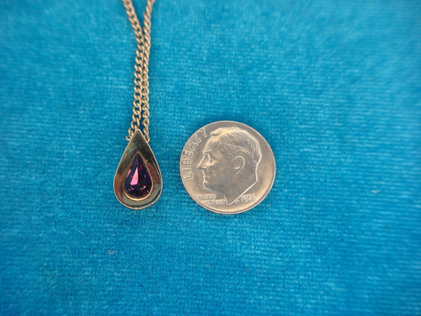 Avon Gold Tone Necklace with Faux Amethyst Pendant | 16-20 Inch Chain