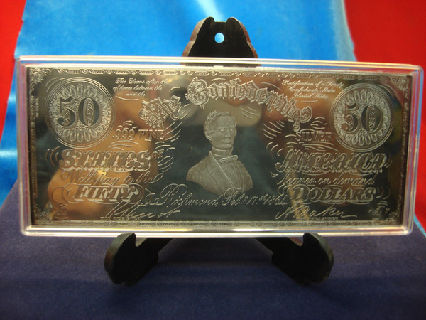 8 Troy Ounce .999 Fine Silver Confederate $50 Proof Bar - Original Box & Capsule