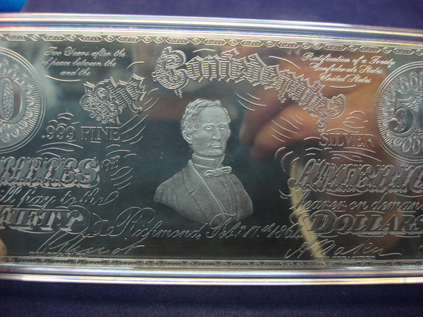 8 Troy Ounce .999 Fine Silver Confederate $50 Proof Bar - Original Box & Capsule