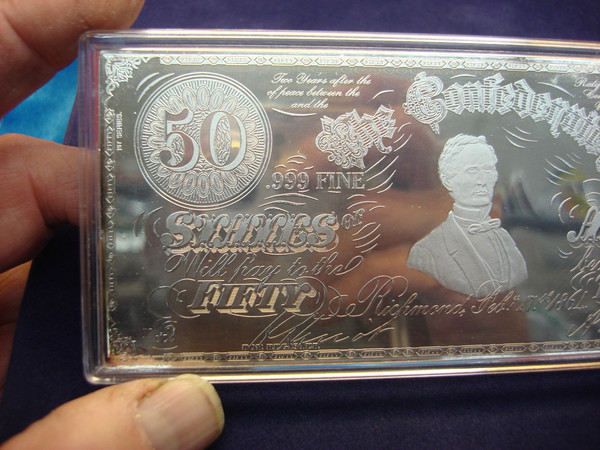 8 Troy Ounce .999 Fine Silver Confederate $50 Proof Bar - Original Box & Capsule