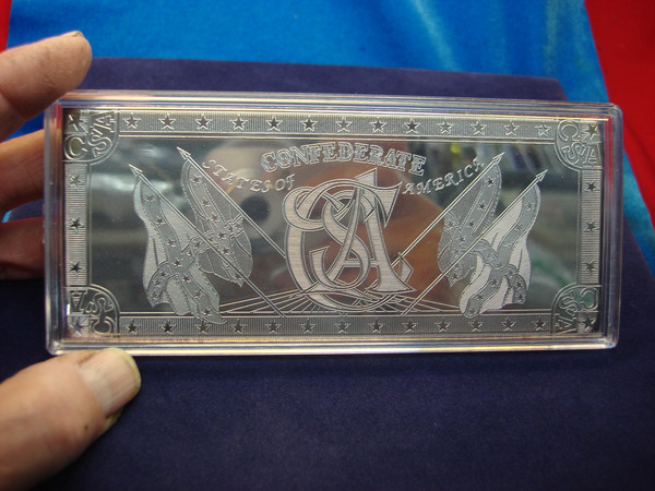 8 Troy Ounce .999 Fine Silver Confederate $50 Proof Bar - Original Box & Capsule