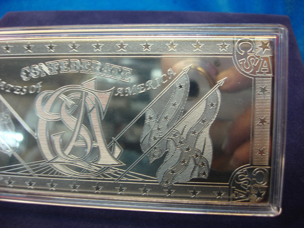 8 Troy Ounce .999 Fine Silver Confederate $50 Proof Bar - Original Box & Capsule