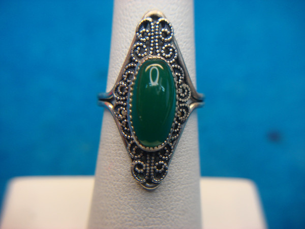 Vintage Sterling Silver Ring with Faux Jade, Size 6-7 - Unique Character