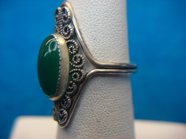 Vintage Sterling Silver Ring with Faux Jade, Size 6-7 - Unique Character
