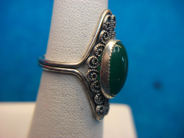 Vintage Sterling Silver Ring with Faux Jade, Size 6-7 - Unique Character