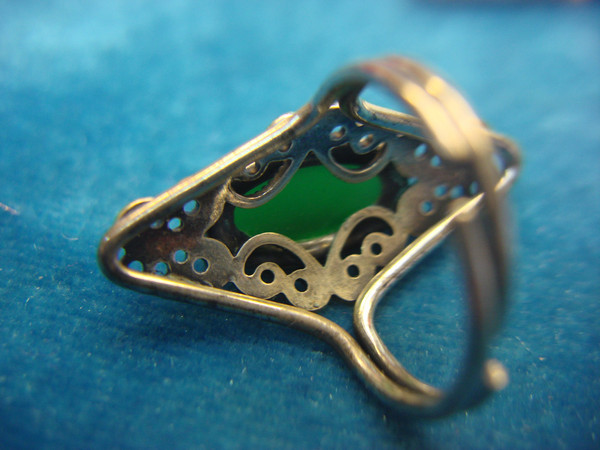 Vintage Sterling Silver Ring with Faux Jade, Size 6-7 - Unique Character