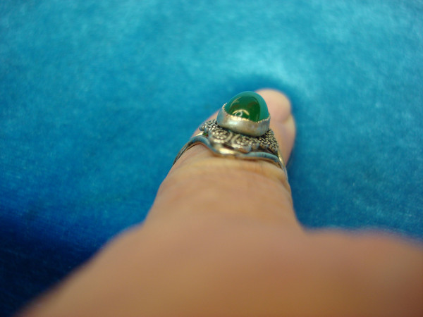 Vintage Sterling Silver Ring with Faux Jade, Size 6-7 - Unique Character