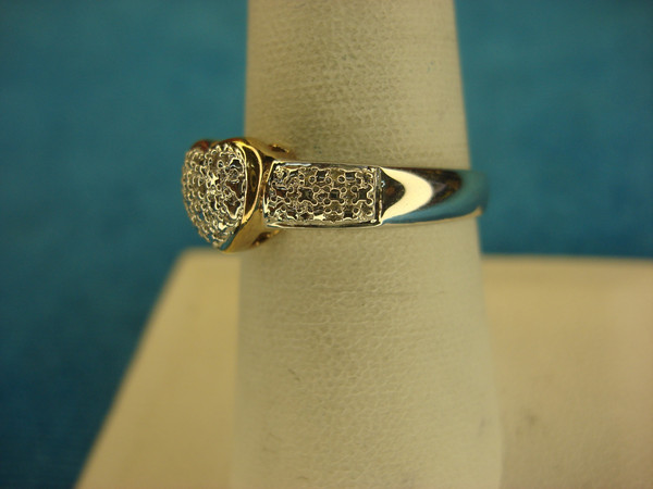 Vintage Sterling Silver Ring with Gold Vermeil Heart & Diamond Accent (Size 8)