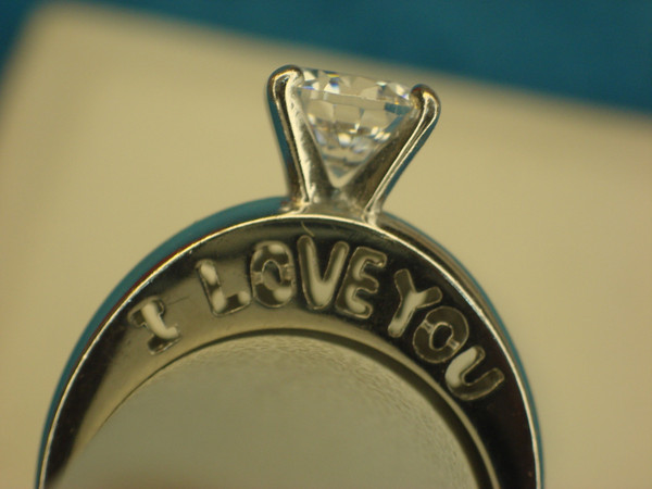 Sterling Silver 'I Love You' Ring with Simulated Diamond - Size 7