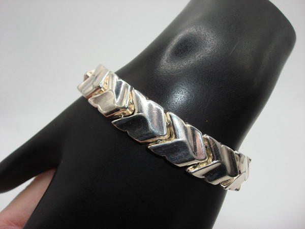 Authentic Milor Italy Sterling Silver Chevron Link Bracelet - 7.5 inch