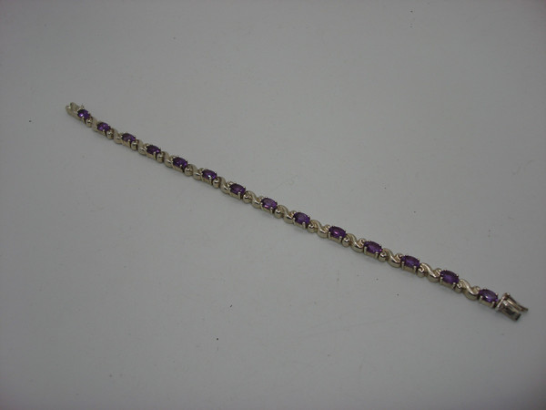 Vintage Art Deco Amethyst Sterling Silver Bracelet (7 1/4
