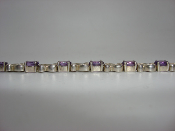 Vintage Art Deco Amethyst Sterling Silver Bracelet (7 1/4