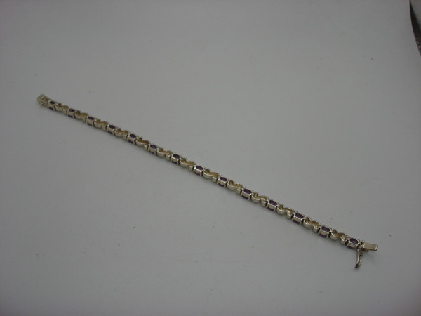 Vintage Art Deco Amethyst Sterling Silver Bracelet (7 1/4