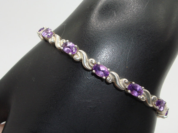 Vintage Art Deco Amethyst Sterling Silver Bracelet (7 1/4