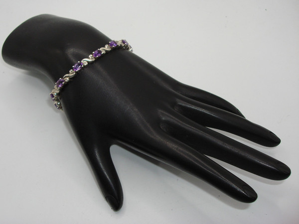 Vintage Art Deco Amethyst Sterling Silver Bracelet (7 1/4