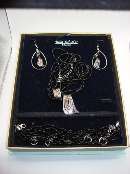 Vintage-Inspired Della del Mar Parure Set - Silver, Black Glass & Venetian Foil