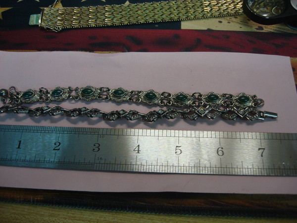 Pair of Vintage Bracelets: Sparkling Rhinestone & Vibrant Green Enamel