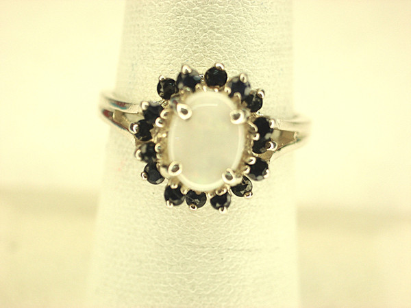 Genuine Opal & Sapphire Sterling Silver Ring (Size 7) - Pre-Owned