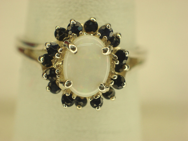 Genuine Opal & Sapphire Sterling Silver Ring (Size 7) - Pre-Owned