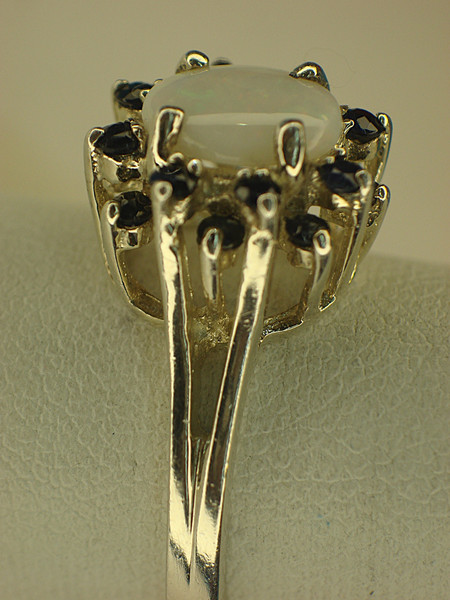 Genuine Opal & Sapphire Sterling Silver Ring (Size 7) - Pre-Owned