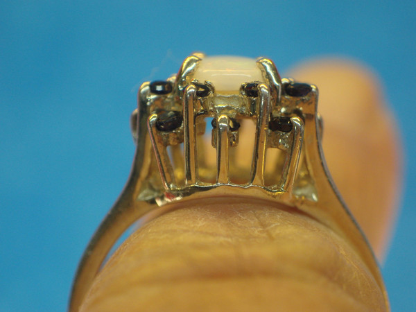 Genuine Opal & Sapphire Sterling Silver Ring (Size 7) - Pre-Owned