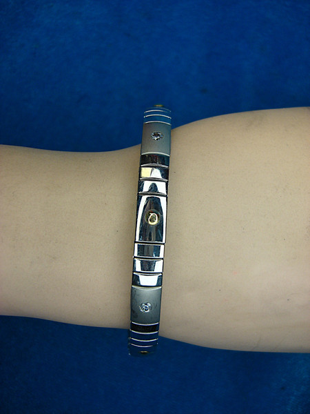 Milor Stainless Steel & 14K Yellow Gold Stretch Bracelet with CZ Stones - Italian Design