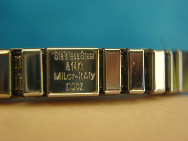 Milor Stainless Steel & 14K Yellow Gold Stretch Bracelet with CZ Stones - Italian Design