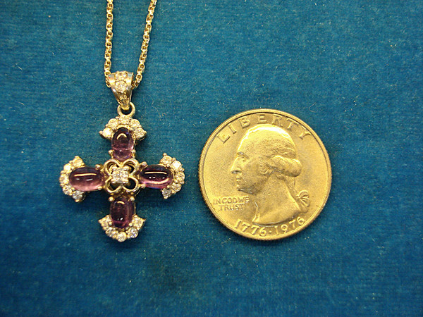 Sterling Silver Cross Necklace with Cubic Zirconia & Amethyst - 24