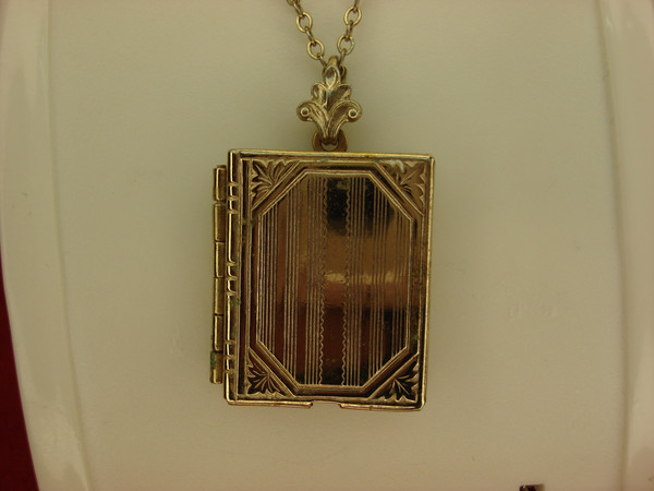 Vintage Gold Tone Book Locket Necklace - Holds 2 Photos