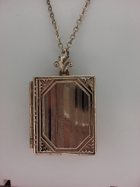 Vintage Gold Tone Book Locket Necklace - Holds 2 Photos