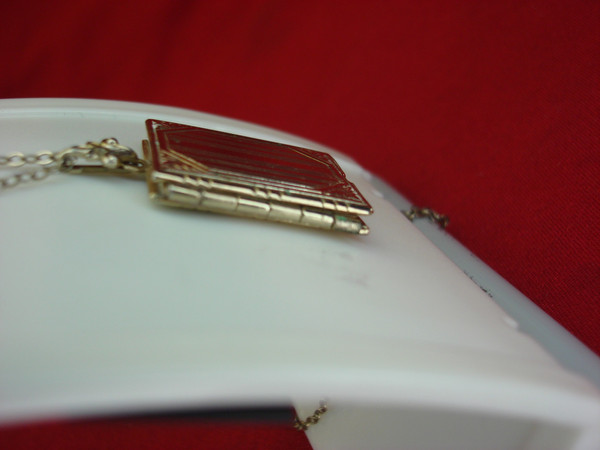 Vintage Gold Tone Book Locket Necklace - Holds 2 Photos