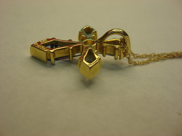 Gold Vermeil Cross Necklace with Blue Stones | Sterling Silver Chain | 18 Inch