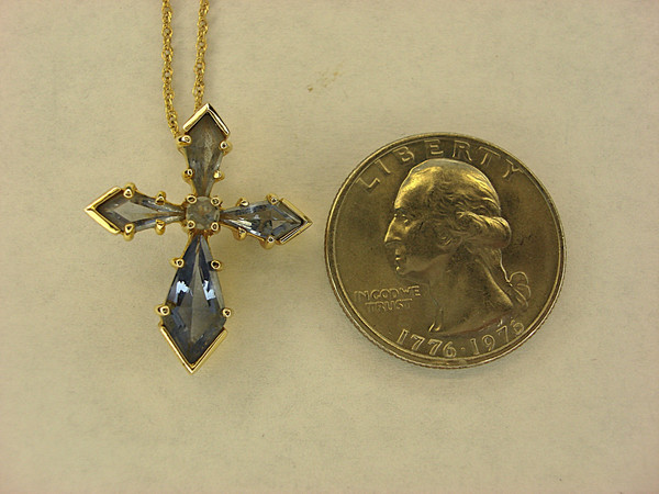 Gold Vermeil Cross Necklace with Blue Stones | Sterling Silver Chain | 18 Inch