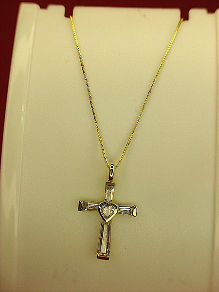 Gold Vermeil Cross Necklace with Sterling Silver Chain (18