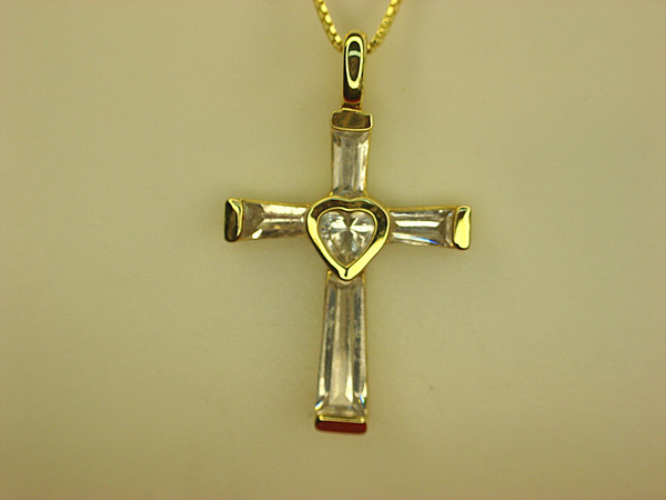 Gold Vermeil Cross Necklace with Sterling Silver Chain (18