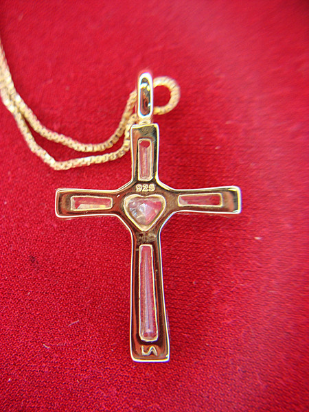 Gold Vermeil Cross Necklace with Sterling Silver Chain (18