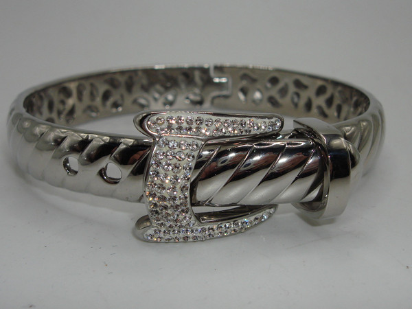 Elegant Stainless Steel & CZ Hinged Bangle Bracelet & Ring Set (Size 6)