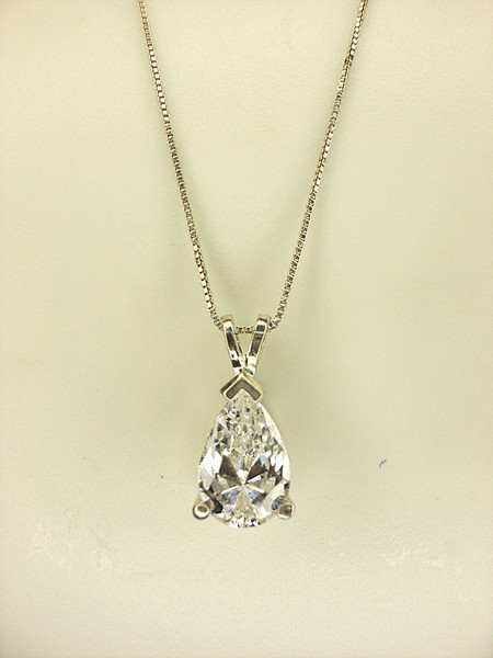 Sterling Silver Pear Shape Sim Diamond Pendant with Box Chain (18
