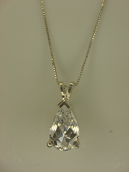 Sterling Silver Pear Shape Sim Diamond Pendant with Box Chain (18