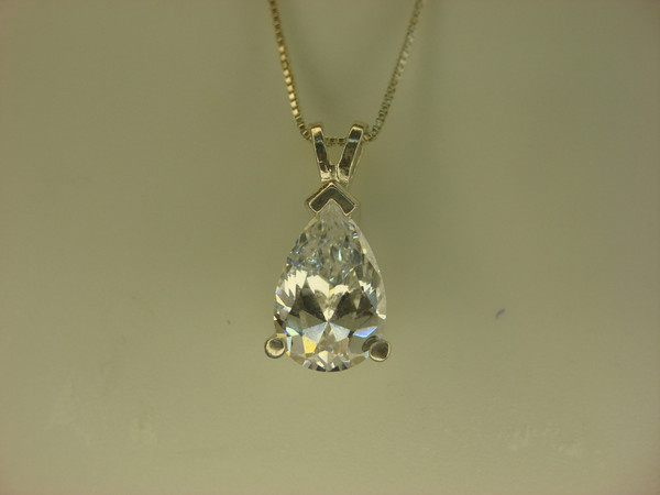 Sterling Silver Pear Shape Sim Diamond Pendant with Box Chain (18