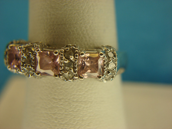 Sterling Silver Ring with Pink & Clear Stones - Size 8, Pre-Owned